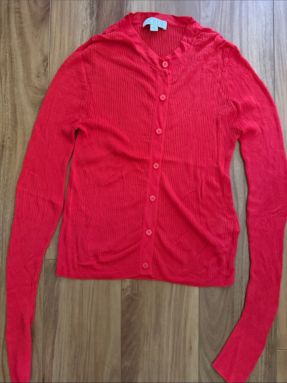 J. Crew Vibrant Red Ribbed Button-Front Cardigan